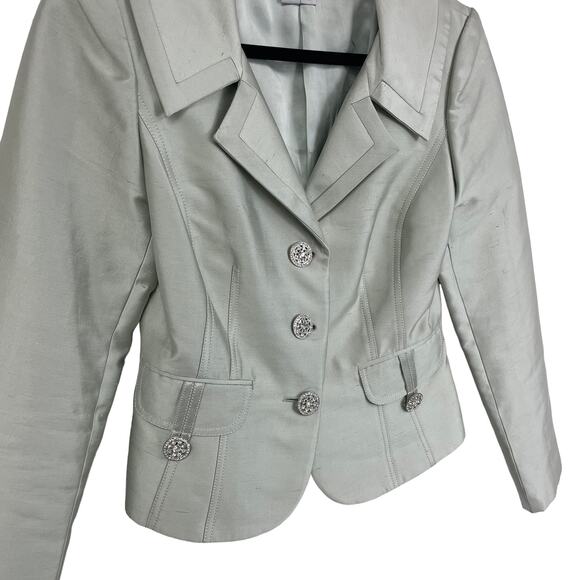Kay Unger Silk Blend Jewel Button Front Formal Evening Blazer Jacket Green 10 - Picture 2 of 7